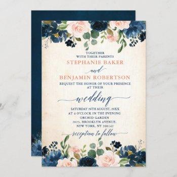 Small Navy Blue Blush Pink Rose Rustic Boho Wedding Front View