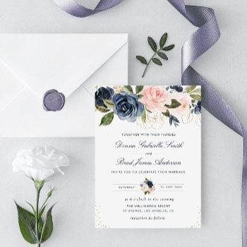 Small Navy Blue & Blush Watercolor Floral Wedding Front View