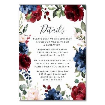 Small Navy Blue Burgundy Blush Wedding Enclosure Cards Front View