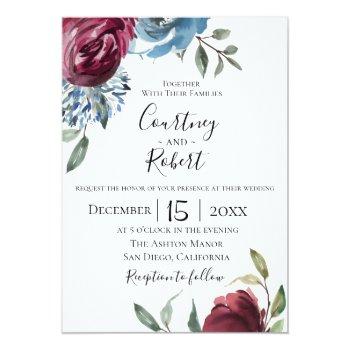 Small Navy Blue Burgundy Botanical Wedding Front View