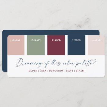 navy blue & burgundy wedding color palette card