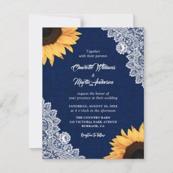 Small Navy Blue Burlap And Lace Sunflower Wedding Front View