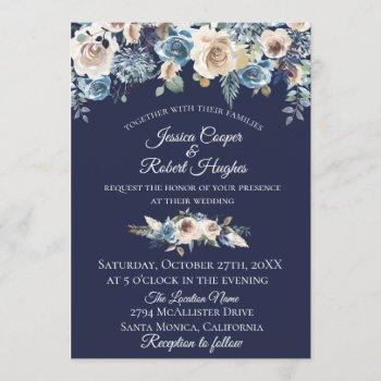 Small Navy Blue Champagne Floral Wedding Front View