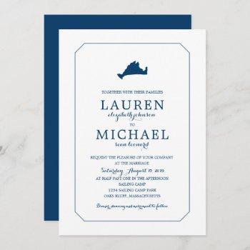 Small Navy Blue Classic Marthas Vineyard Map Wedding Front View