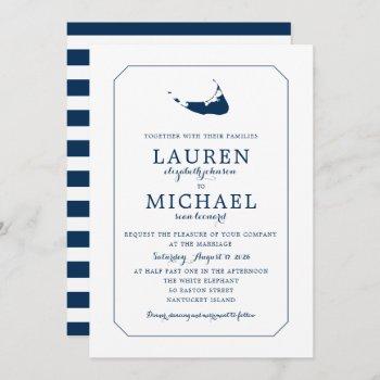 Small Navy Blue Classic Nantucket Island Map Wedding Front View