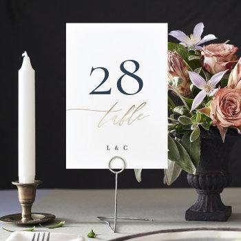 navy blue elegant gold classic wedding table number