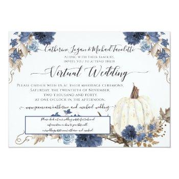 Small Navy Blue Floral Pumpkin Rustic Virtual Wedding Front View