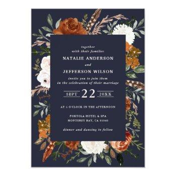 Small Navy Blue Floral Rustic Elegant Modern Front View