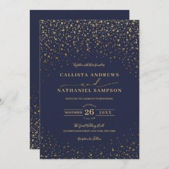 navy blue gold glitter confetti wedding invitation