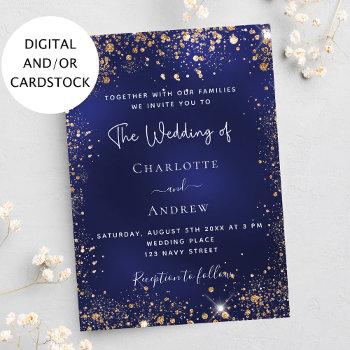 navy blue gold glitter wedding invitation