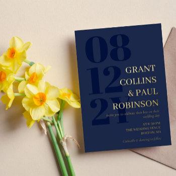 navy blue & gold typography wedding foil invitation