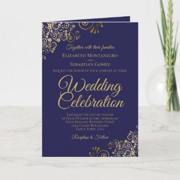 navy blue & gold wedding invitation & program