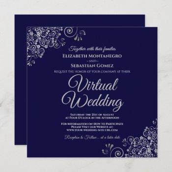 Small Navy Blue & Lacy Silver Elegant Virtual Wedding Front View