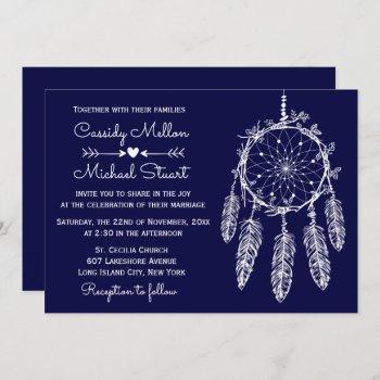 navy blue native american dream catcher wedding invitation