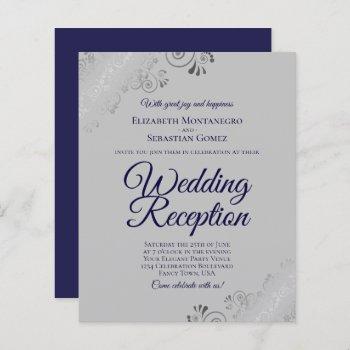 Small Navy Blue On Gray Budget Wedding Reception Invite Front View