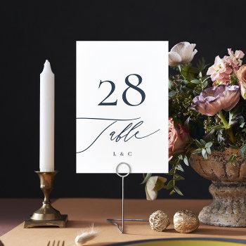 Small Navy Blue On White Calligraphy Modern Wedding Table Number Front View