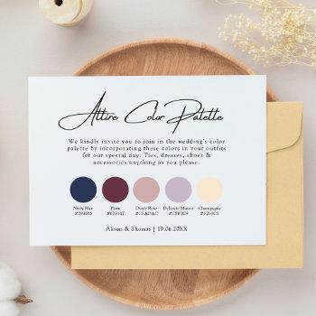 navy blue & plum wedding color palette attire enclosure card