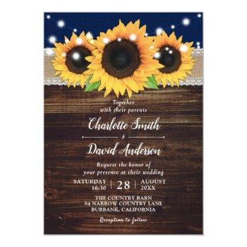 Small Navy Blue Rustic Burlap And Lace Sunflower Wedding Front View
