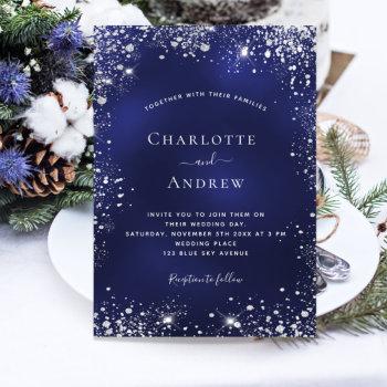 navy blue silver glitter dust wedding invitation