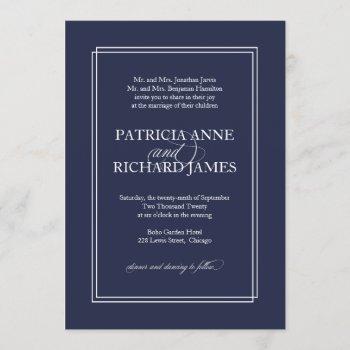 navy blue simple elegant formal wedding invitation