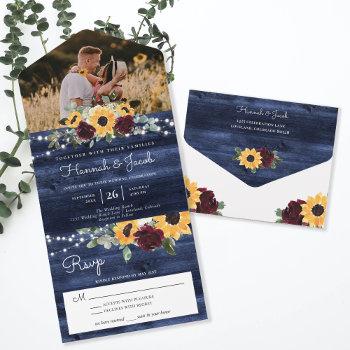 Small Navy Blue Sunflower Burgundy Roses Photo Wedding All In One Front View