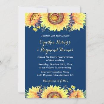 Small Navy Blue Sunflowers Rustic Romantic Wedding Front View