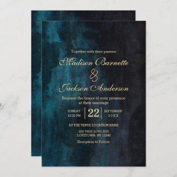 Small Navy Blue Teal Watercolor Gold Wedding Front View