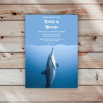 navy blue under the sea dolphin boho beach wedding invitation