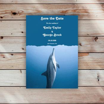 Small Navy Blue Under The Sea Dolphin Coastal Wedding Save The Date Front View