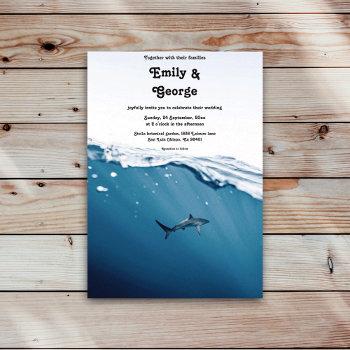 navy blue underwater shark nautical beach wedding invitation