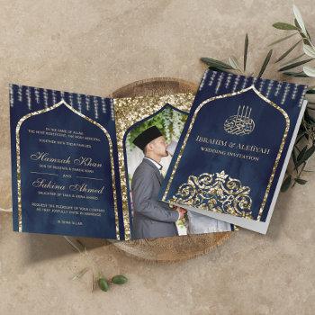 Small Navy Blue Vintage Gold Islamic Arch Wedding Front View