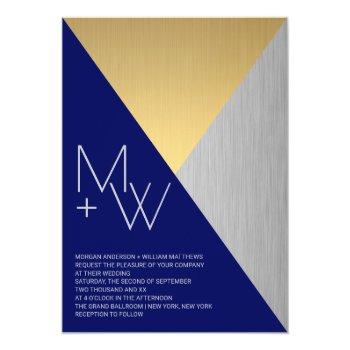 Small Navy Blue Wedding Modern Mixed Metals Geometric Front View