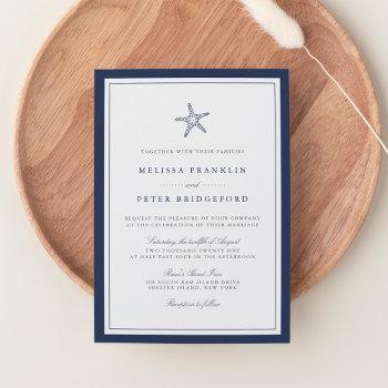 navy blue & white starfish nautical wedding invitation
