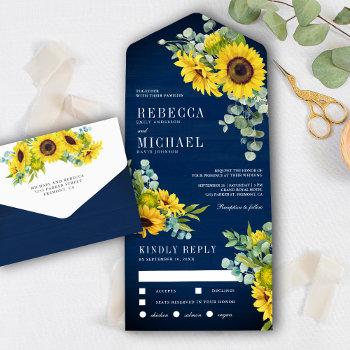 Small Navy Blue Wood Sunflowers And Eucalyptus Wedding All In One Front View