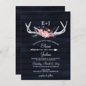 Small Navy Blush Blooming Antlers Country Chic Wedding Front View