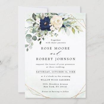 Small Navy Blush Floral Greenery Geometric Wedding Front View