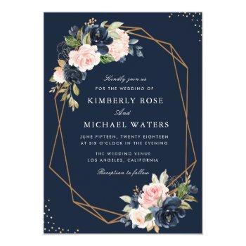 Small Navy & Blush Watercolor Floral Geometric Wedding Front View