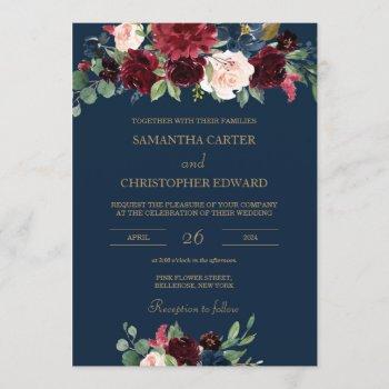 Small Navy Burgundy Gold Blush Pink Floral Wedding Front View