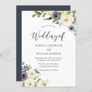 Small Navy & Champagne Watercolor Flowers Wedding Front View