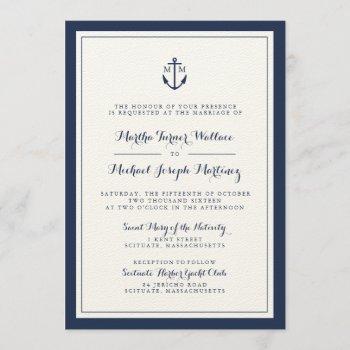 Small Navy & Cream Monogram Anchor Wedding Front View