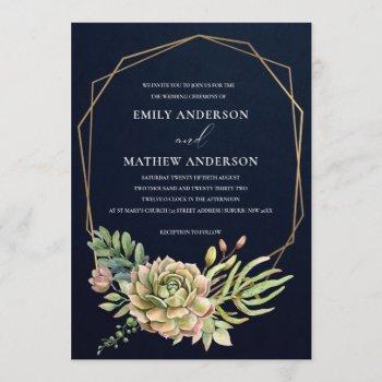 navy desert succulent cacti foliage frame wedding invitation