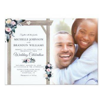 Small Navy, Dusty Blue & Blush Floral Photo Wedding Front View