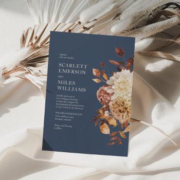 navy fall floral wedding invitation