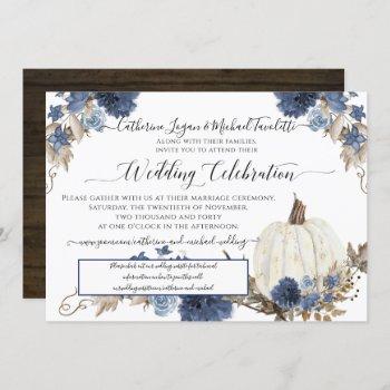 navy floral pumpkin rustic wedding celebration invitation