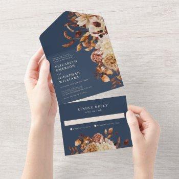navy floral wedding all in one invitation