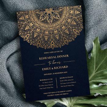 Small Navy Gold Ornate Classic Mandala Rehearsal Dinner Front View