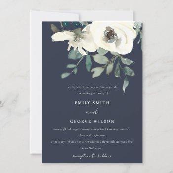 Small Navy Ivory White Floral Watercolor Bunch Wedding Front View