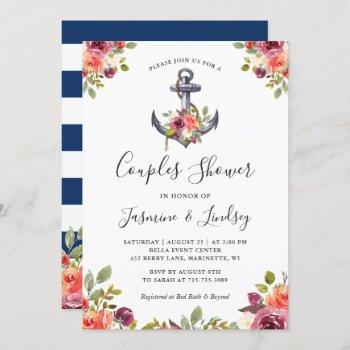 navy nautical anchor floral wedding couples shower invitation