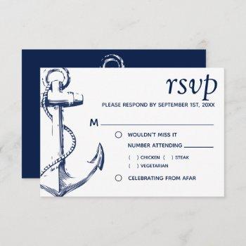 Small Navy Nautical Sketch Anchor | Meal Choice Rsvp Front View