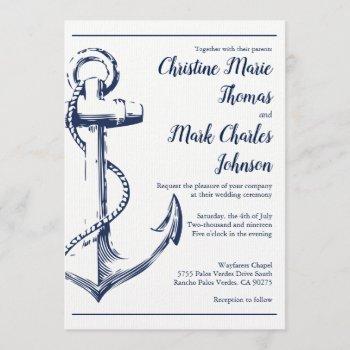 navy nautical sketch anchor script font wedding invitation